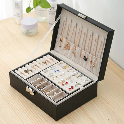 Double Layer Jewelry Organizer Box Lockable Cosmetic Storage Case - Image 4