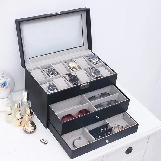 Three Layer Watch and Sunglasses Organizer – Faux Leather