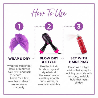 Shenish™ Hot Air Brush + Hair Towel + FREE Hairspray