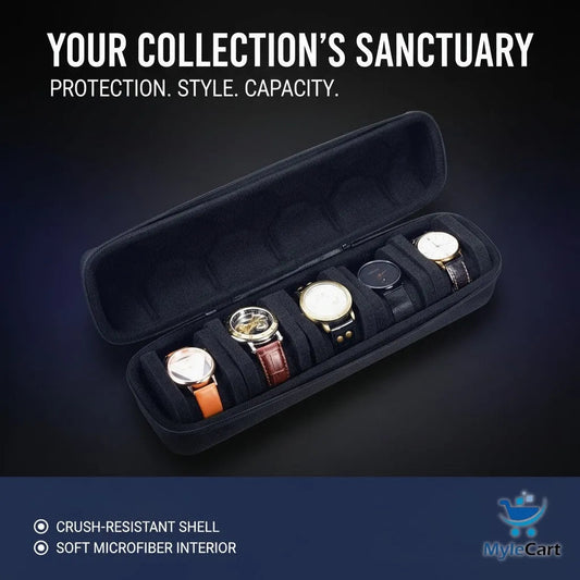 Luxury 5-Grid Watch Storage Case – Velvet Lined Travel Watch Organizer