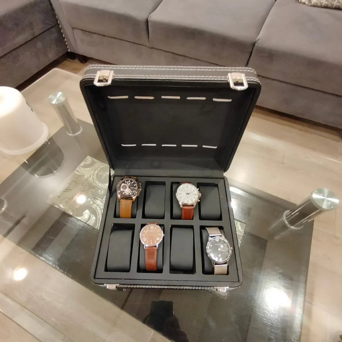 Premium 8 Grid PU Leather Watch Display Box - Image 3