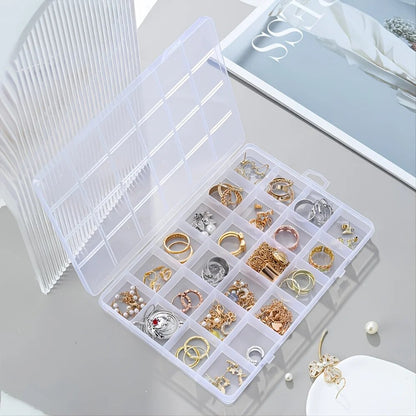 24-Grid Transparent Plastic Storage Box | Multi-Use Organizer for Jewelry, Beads, Nail Art & Pills