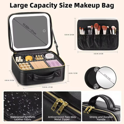 Large Capacity LED Makeup Bag with Mirror – Portable Cosmetic Organizer Case - Image 2