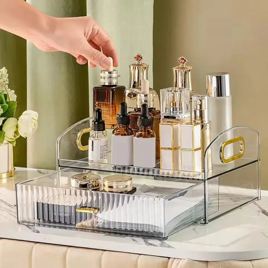 Clear Makeup Organizer with Drawers & Portable Handle
