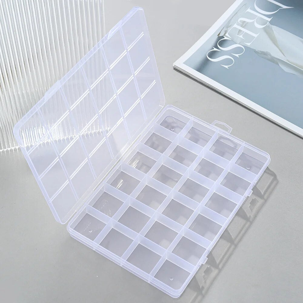 24-Grid Transparent Plastic Storage Box | Multi-Use Organizer for Jewelry, Beads, Nail Art & Pills