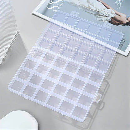 24-Grid Transparent Plastic Storage Box | Multi-Use Organizer for Jewelry, Beads, Nail Art & Pills
