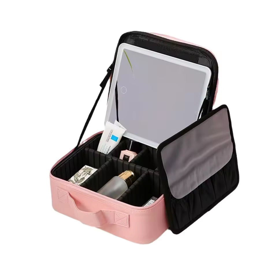 LED Makeup Mirror Handheld Makeup Box – Cosmetic Organizer with Built-in Light Mirror - Image 2