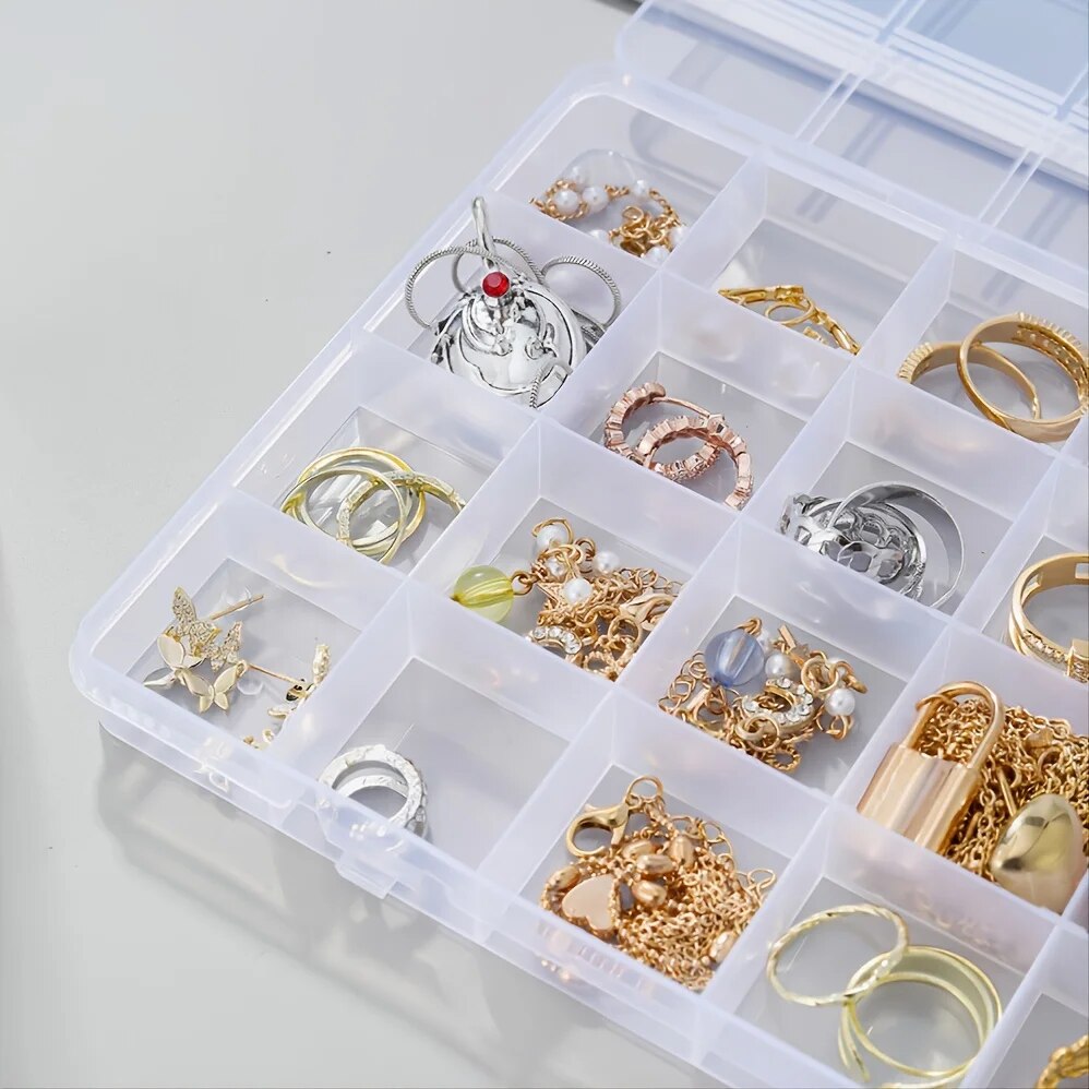 24-Grid Transparent Plastic Storage Box | Multi-Use Organizer for Jewelry, Beads, Nail Art & Pills