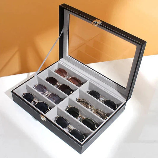 8 Slot Sunglasses Organizer – Faux Leather Display Case