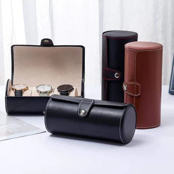 PU Leather 3 Grid Watch Pouch – Portable Travel Case