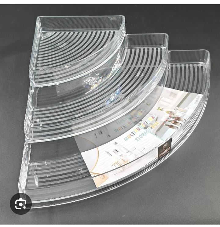 3-Tier Acrylic Corner Step Organizer | Clear Stepped Display Rack for Perfumes, Spices & Makeup