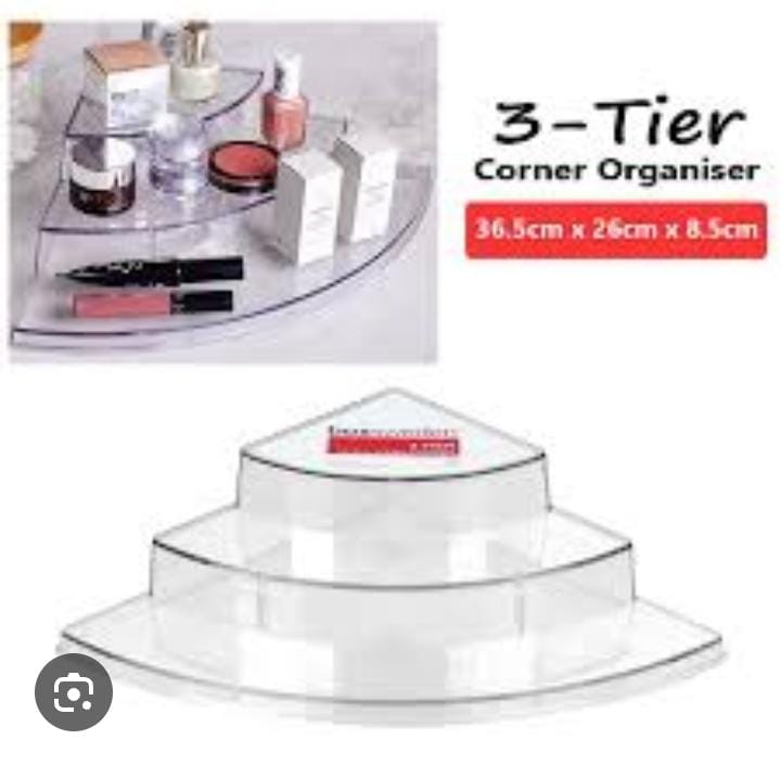 3-Tier Acrylic Corner Step Organizer | Clear Stepped Display Rack for Perfumes, Spices & Makeup
