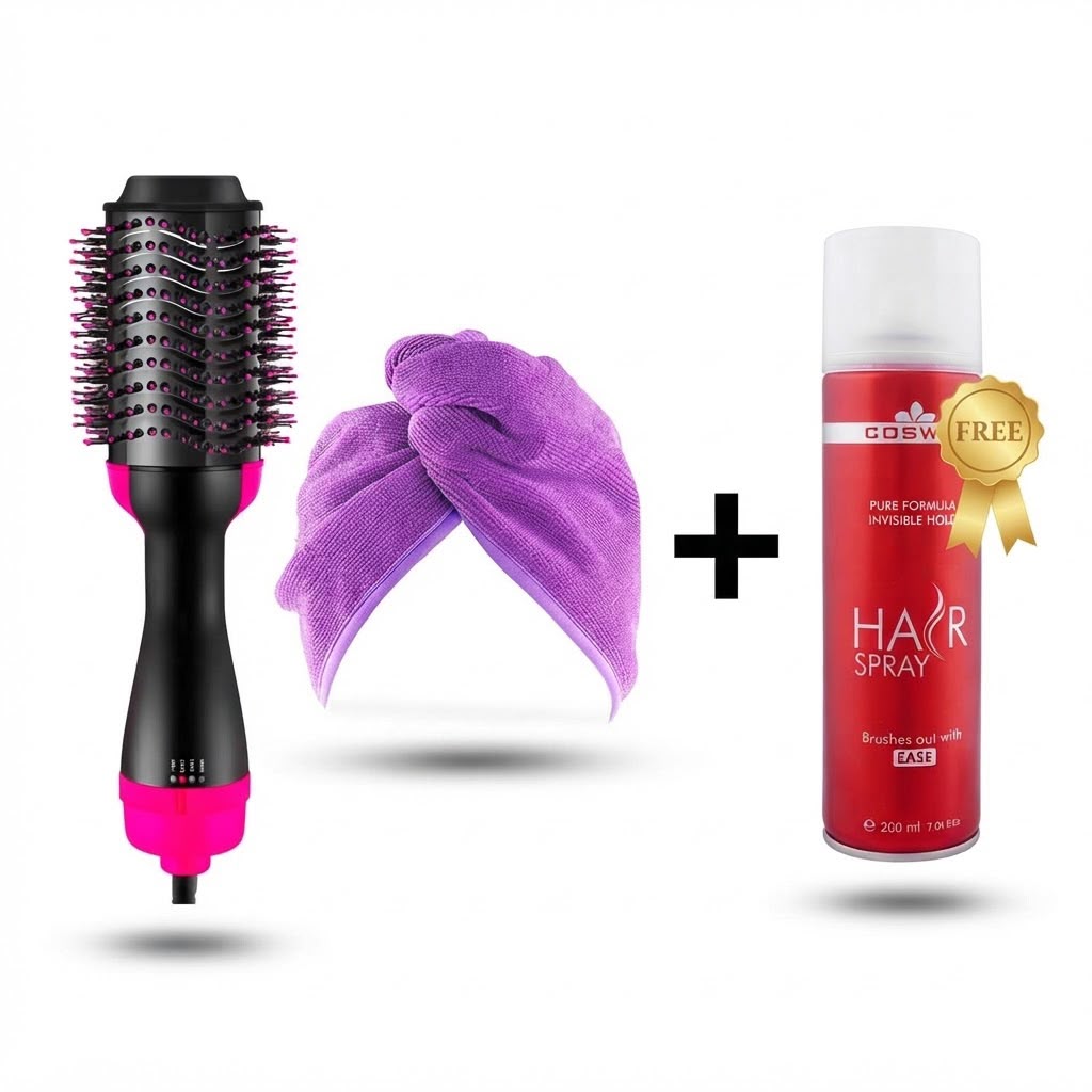 Shenish™ Hot Air Brush + Hair Towel + FREE Hairspray