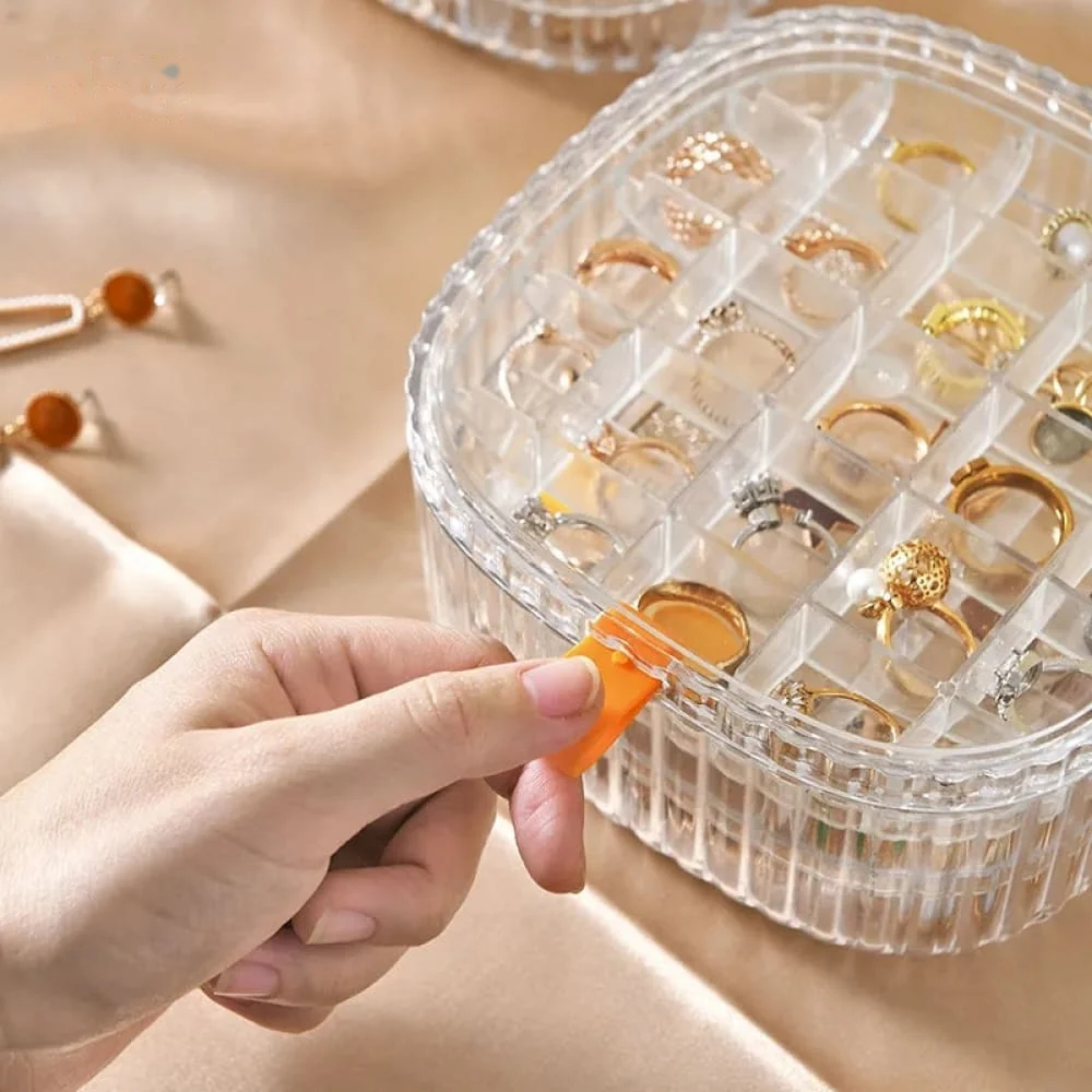 Crystal Jewelry Organizer – Clear Multi-Compartment Display Box for Rings, Earrings & Chains