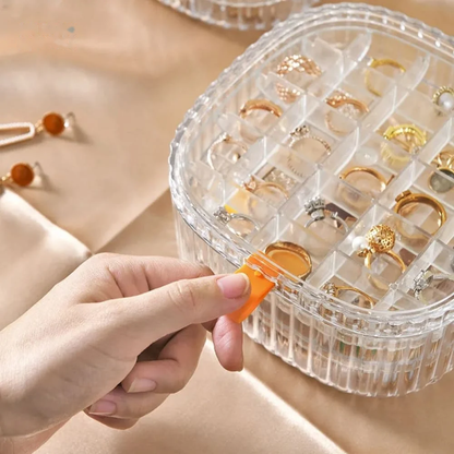 Crystal Jewelry Organizer – Clear Multi-Compartment Display Box for Rings, Earrings & Chains