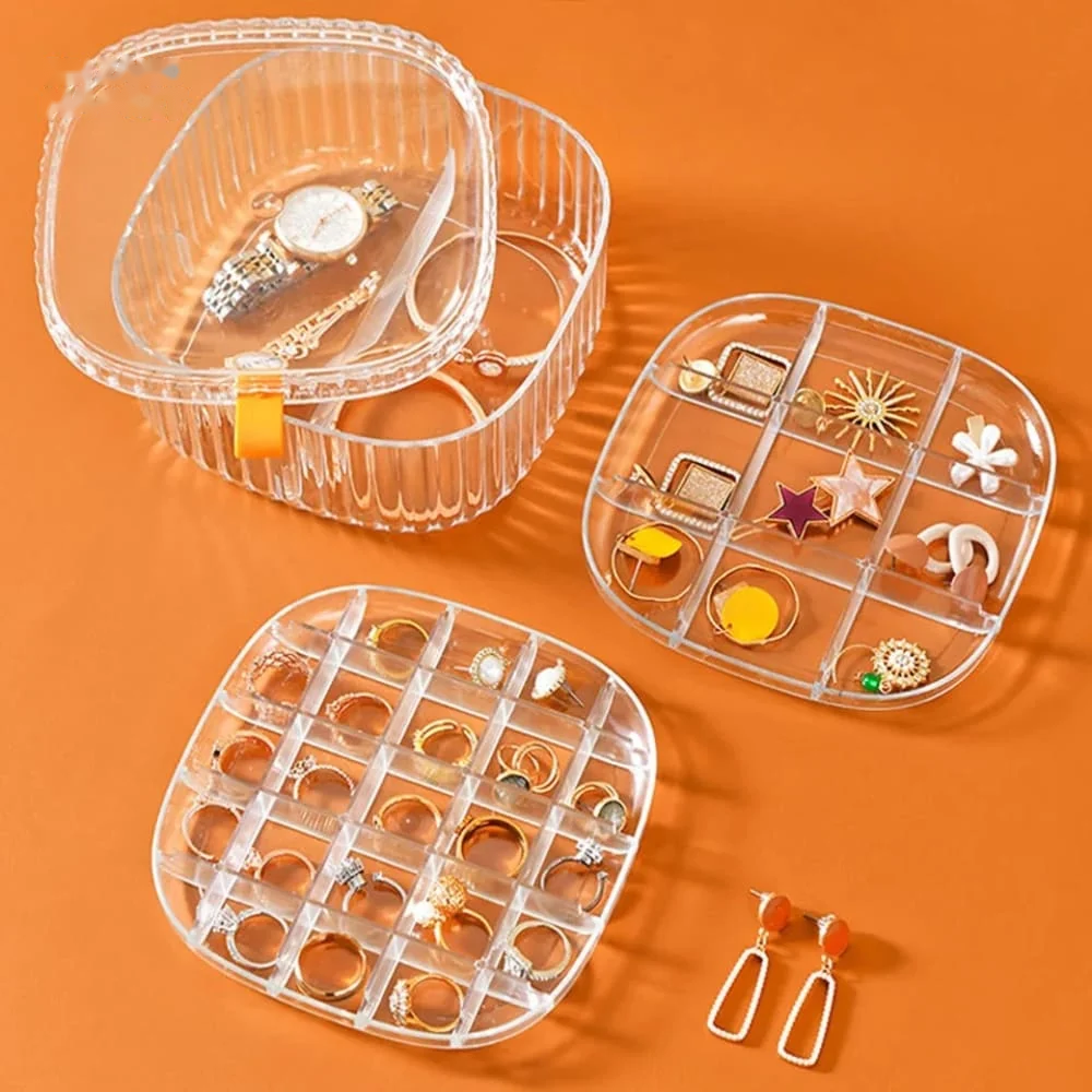 Crystal Jewelry Organizer – Clear Multi-Compartment Display Box for Rings, Earrings & Chains