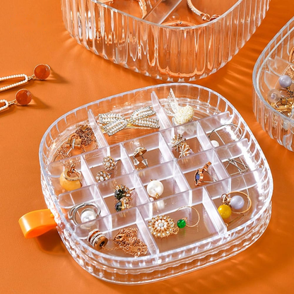 Crystal Jewelry Organizer – Clear Multi-Compartment Display Box for Rings, Earrings & Chains