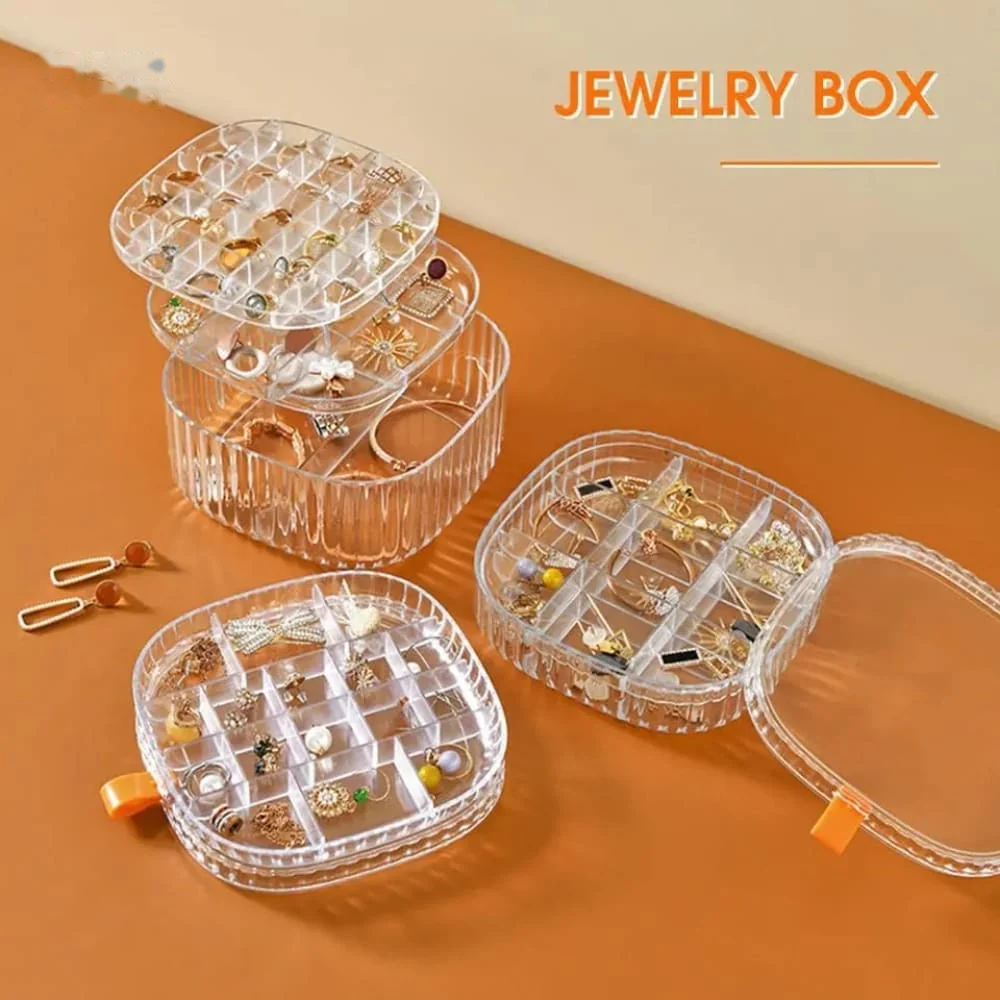 Crystal Jewelry Organizer – Clear Multi-Compartment Display Box for Rings, Earrings & Chains