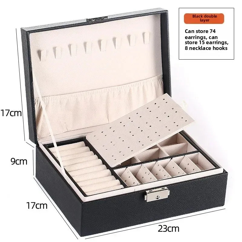 Double Layer Jewelry Organizer Box Lockable Cosmetic Storage Case - Image 9