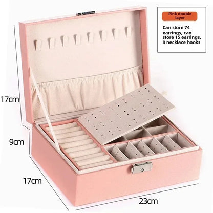 Double Layer Jewelry Organizer Box Lockable Cosmetic Storage Case - Image 10