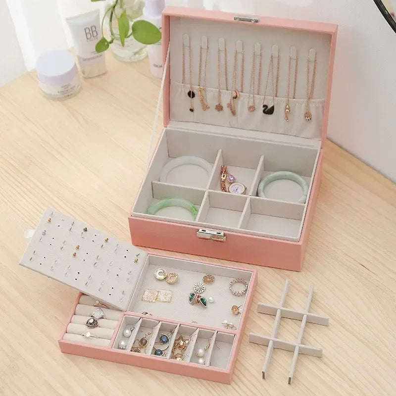 Double Layer Jewelry Organizer Box Lockable Cosmetic Storage Case - Image 3