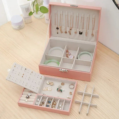 Double Layer Jewelry Organizer Box Lockable Cosmetic Storage Case - Image 3