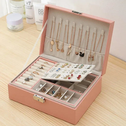 Double Layer Jewelry Organizer Box Lockable Cosmetic Storage Case - Image 1