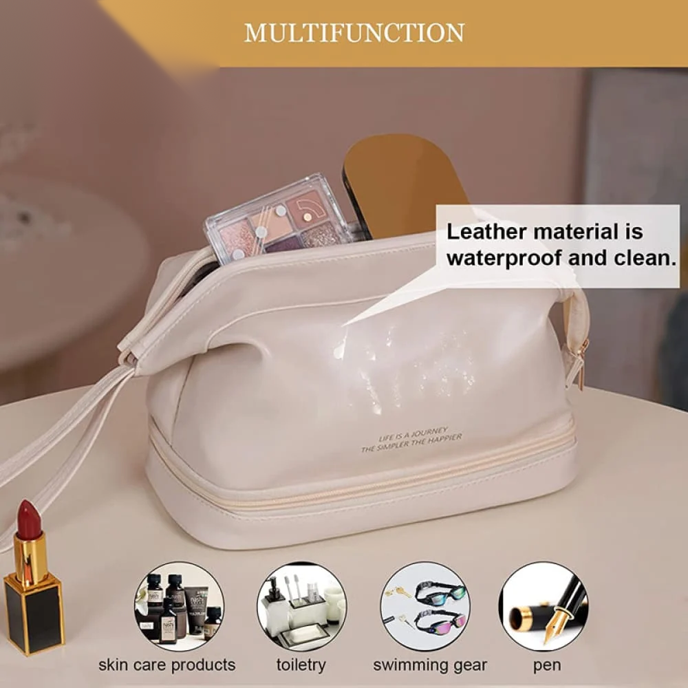 Dual Zipper Cosmetic Bag – 2-Compartment Makeup & Toiletry Organizer