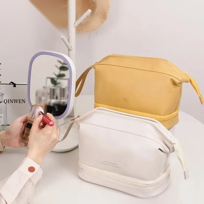 Dual Zipper Cosmetic Bag – 2-Compartment Makeup & Toiletry Organizer