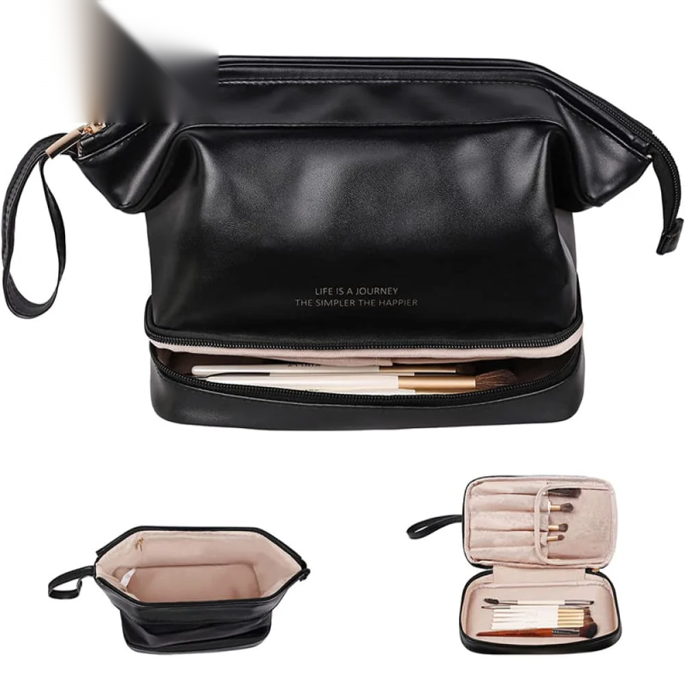 Dual Zipper Cosmetic Bag – 2-Compartment Makeup & Toiletry Organizer
