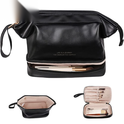 Dual Zipper Cosmetic Bag – 2-Compartment Makeup & Toiletry Organizer