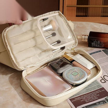 Dual Zipper Cosmetic Bag – 2-Compartment Makeup & Toiletry Organizer