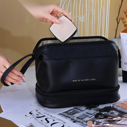 Dual Zipper Cosmetic Bag – 2-Compartment Makeup & Toiletry Organizer