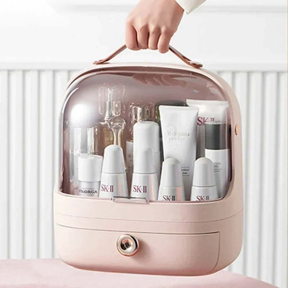 Dust-Proof Makeup Organizer with Lid & Drawers – Desktop & Bathroom Storage
