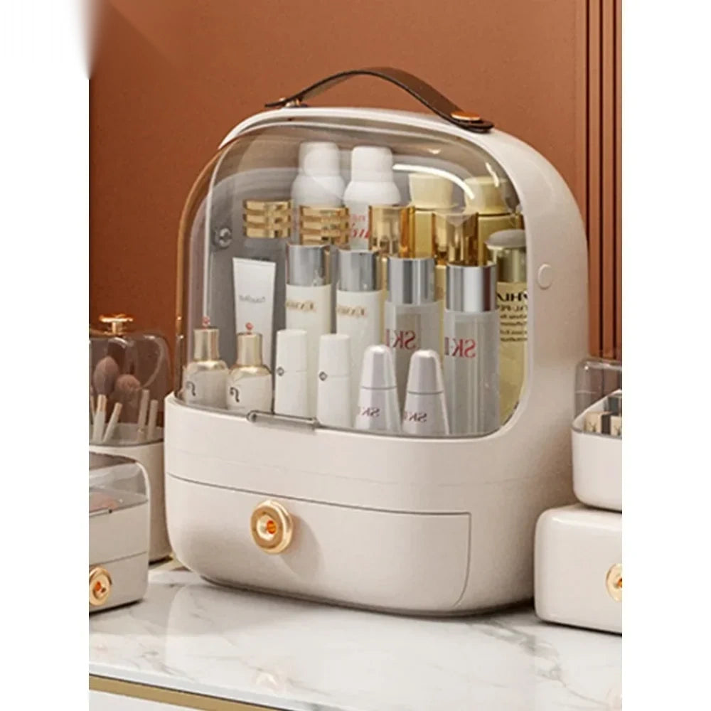 Dust-Proof Makeup Organizer with Lid & Drawers – Desktop & Bathroom Storage