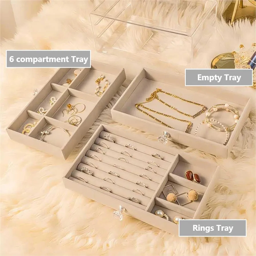 Shenish™ Luxe Vanity Box – 3-Layer Velvet Jewellery Organizer | Rings, Chains & Earrings