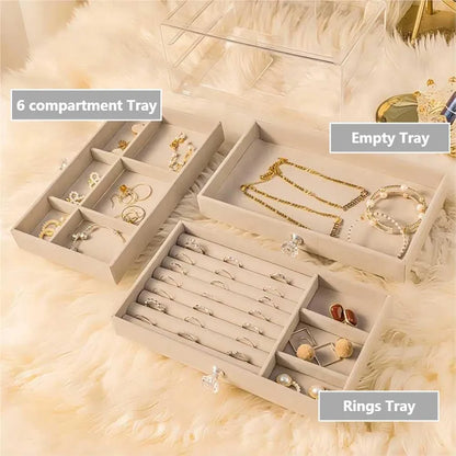 Shenish™ Luxe Vanity Box – 3-Layer Velvet Jewellery Organizer | Rings, Chains & Earrings