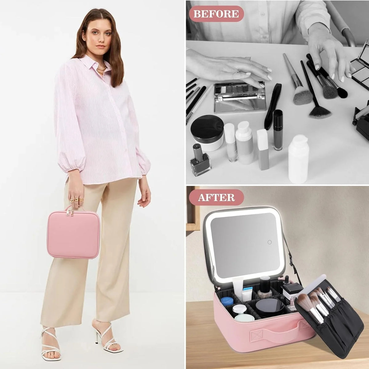 Shenish™ Smart LED Makeup Case with Mirror - Portable Lighted Storage