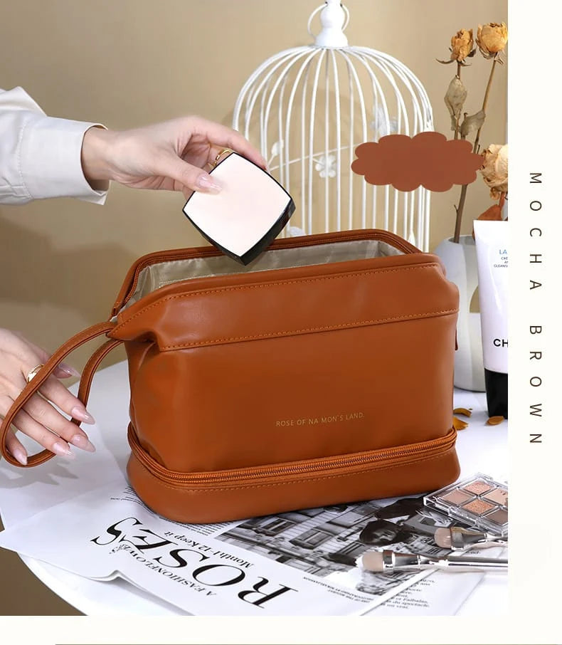 Large Capacity Makeup Pouch – Dual-Layer Multifunction Cosmetic Bag with Handle