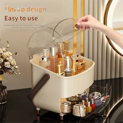 LUXORMOVE Dustproof Desktop Makeup Organizer with Lid & Drawers – Skincare & Cosmetic Storage Box
