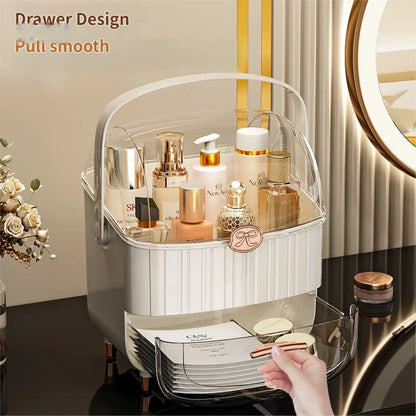 LUXORMOVE Dustproof Desktop Makeup Organizer with Lid & Drawers – Skincare & Cosmetic Storage Box