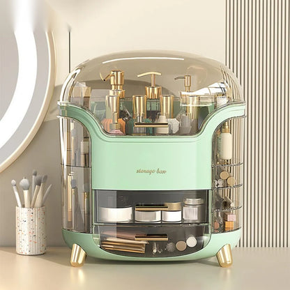 Luxury 360° Rotating Cosmetic Organizer – Moisture-Proof Makeup Storage Box (White)