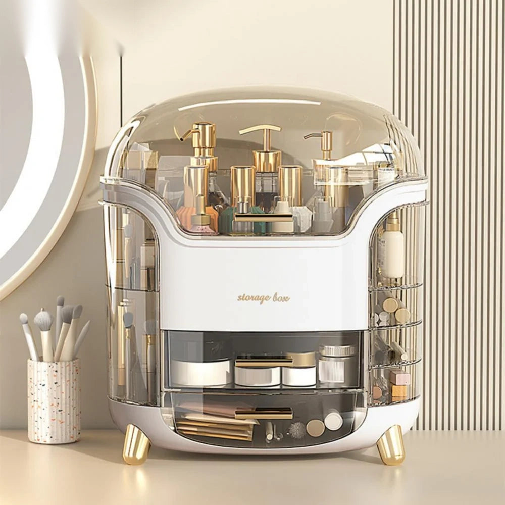 Luxury 360° Rotating Cosmetic Organizer – Moisture-Proof Makeup Storage Box (White)