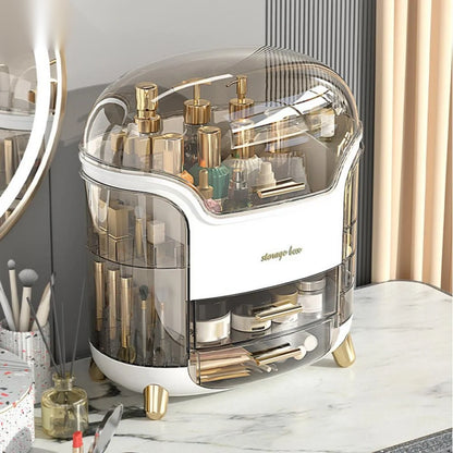 Luxury 360° Rotating Cosmetic Organizer – Moisture-Proof Makeup Storage Box (White)