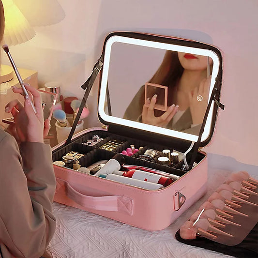 Shenish™ Smart LED Makeup Case with Mirror - Portable Lighted Storage