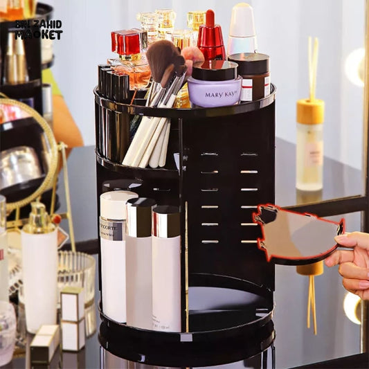 360° Rotating Cosmetic Organizer – Sleek Black Makeup Storage Carousel