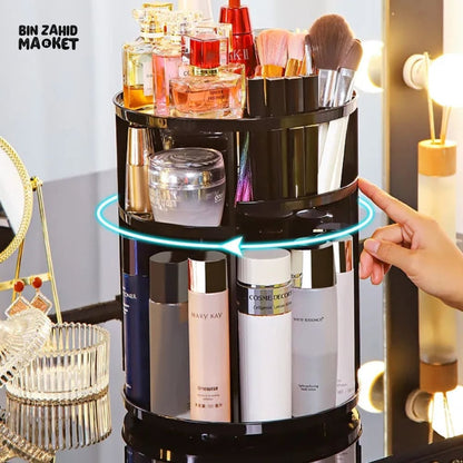 360° Rotating Cosmetic Organizer – Sleek Black Makeup Storage Carousel – Image 4