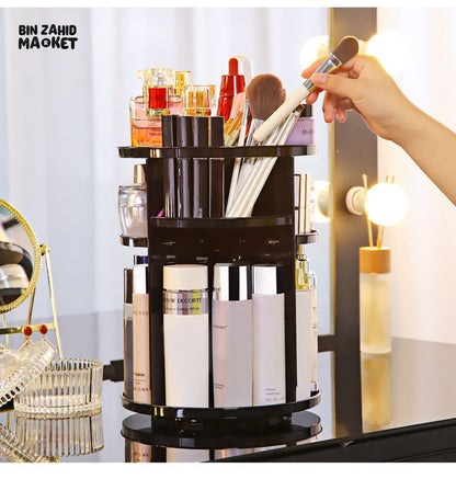 360° Rotating Cosmetic Organizer – Sleek Black Makeup Storage Carousel – Image 3