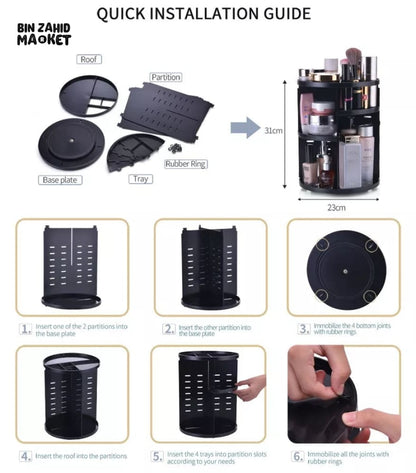 360° Rotating Cosmetic Organizer – Sleek Black Makeup Storage Carousel – Image 5