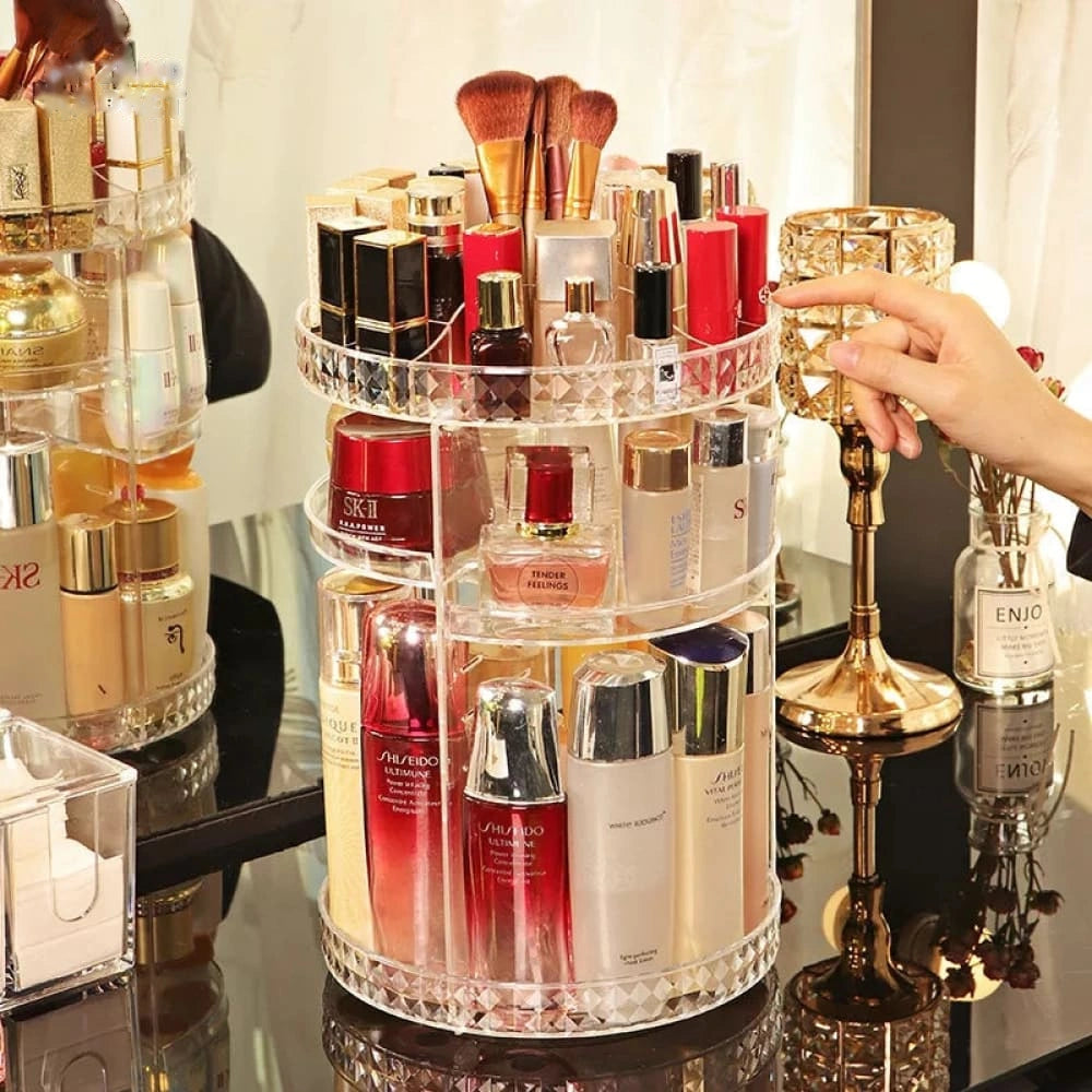 360° Rotating Cosmetic Organizer – Transparent Clear Makeup Storage Carousel